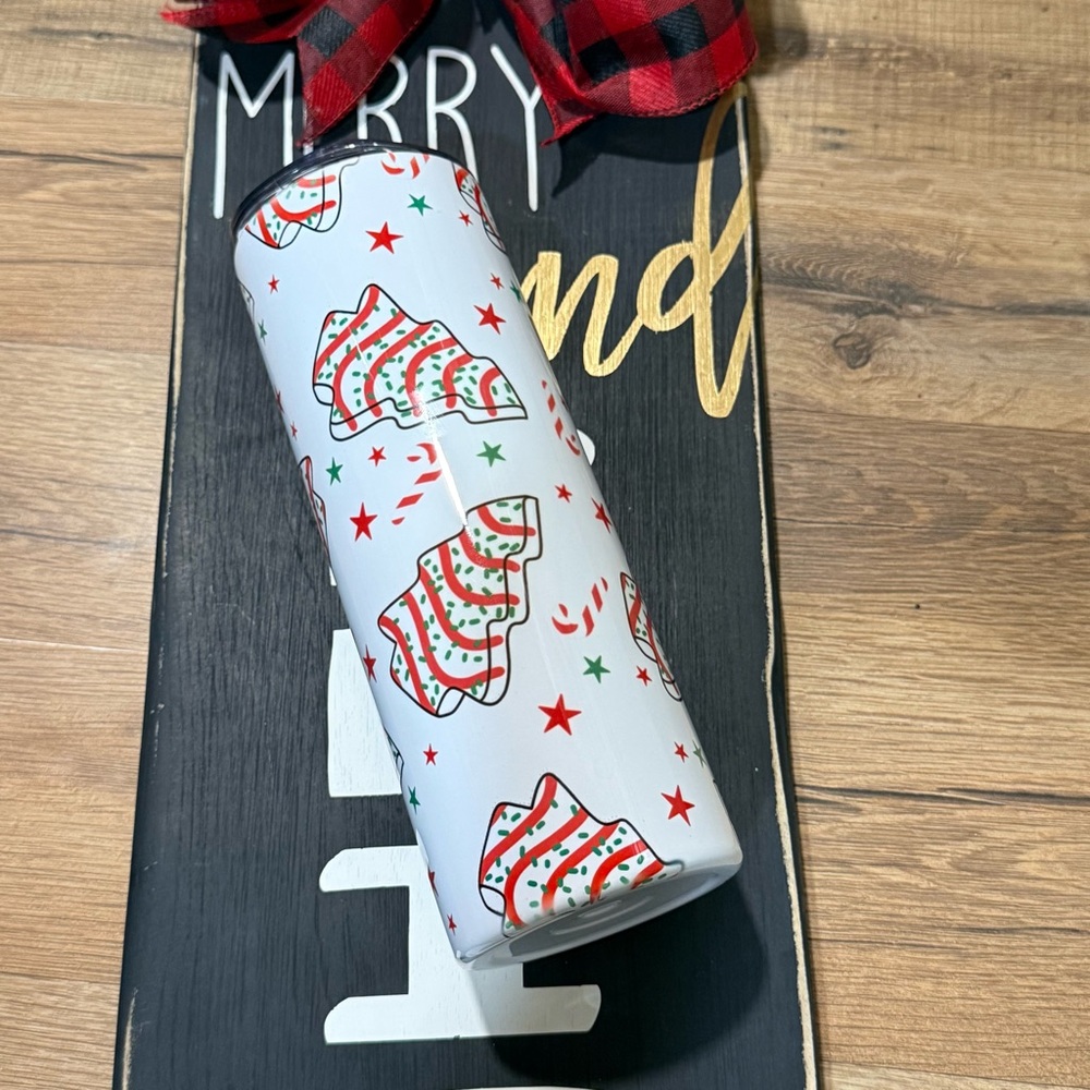 Festive Christmas Tree Tumbler - White with Red and Green Accents Little Debbie